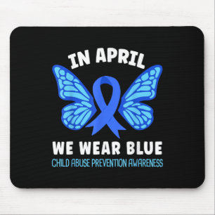 In April We Wear Blue Child Abuse Prevention Aware Mouse Pad