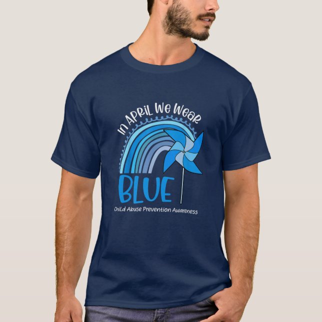 In April We Wear Blue Child Abuse Prevention Aware T-Shirt (Front)