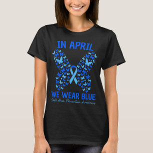 in April We Wear Blue Child Prevention Butterfly T-Shirt