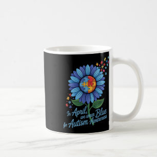 In April We Wear Blue For Autism Awareness Puzzle  Coffee Mug