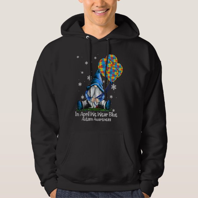In April We Wear Blue Gnome Autism Awareness Boy K Hoodie (Front)