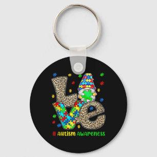 In April We Wear Blue Gnome Leopard Love Autism Aw Key Ring