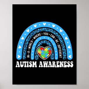 In April We Wear Blue Rainbow Autism Awareness Mon Poster