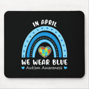 In April We Wear Blue Rainbow Autism Awareness Puz Mouse Pad