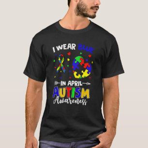 In April We Wear Blue Rainbow Puzzle Autism Awaren T-Shirt