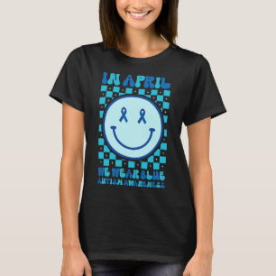 In April We Wear Blue Retro Groovy Autism Awarenes T-Shirt