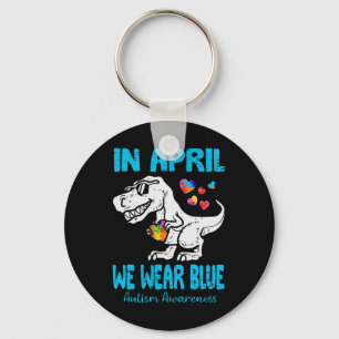In April We Wear Blue T Rex Dino By  Key Ring
