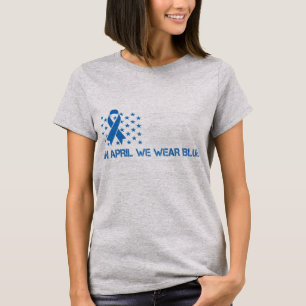 In April We Wear Blue Vintage American Flag Ribbon T-Shirt