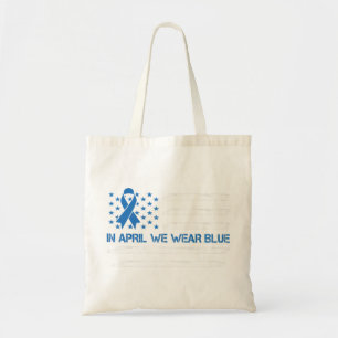 In April We Wear Blue Vintage American Flag Ribbon Tote Bag