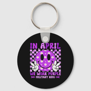 In April We Wear Purple For Military Kids Smile Fa Key Ring