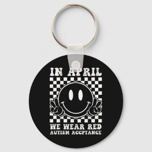 In April We Wear Red Autism Awareness Acceptance R Key Ring
