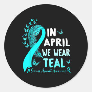 In April We Wear Teal Ribbon Ual Ault Awareness Mo Classic Round Sticker