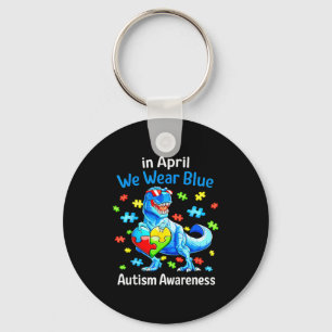 In april wear blue autism awareness dino t-rex key ring