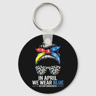 in April Wear Blue Autism Awareness Month Messy Key Ring