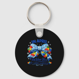 In april wear blue autism awareness puzzle bow key ring