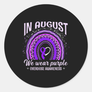 In August We Wear Purple Rainbow Overdose Awarenes Classic Round Sticker