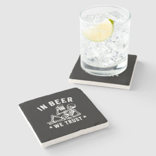 In beer we trust chilling skeleton Beer Pong Stone Coaster