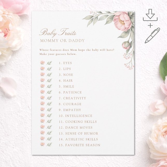 In Bloom Baby Traits Printable Shower Game Card (Creator Uploaded)
