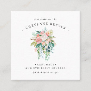 In Bloom Blush Vintage Floral Logo Square Business Card