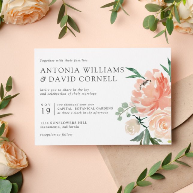 In bloom | Chic Botanical Pink Floral wedding  Invitation (Creator Uploaded)