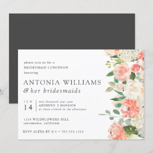 IN Bloom  Floral Peach Pink Bridesmaid Luncheon   Invitation