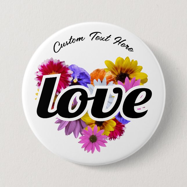 In Bloom - Love Heart Shaped Floral Bouquet Button (Front)