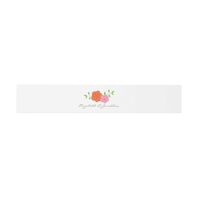 In Bloom Orange Pink Floral Belly Bands Invitation Belly Band (Flat)