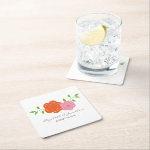 In Bloom Orange Pink Floral Paper Coasters