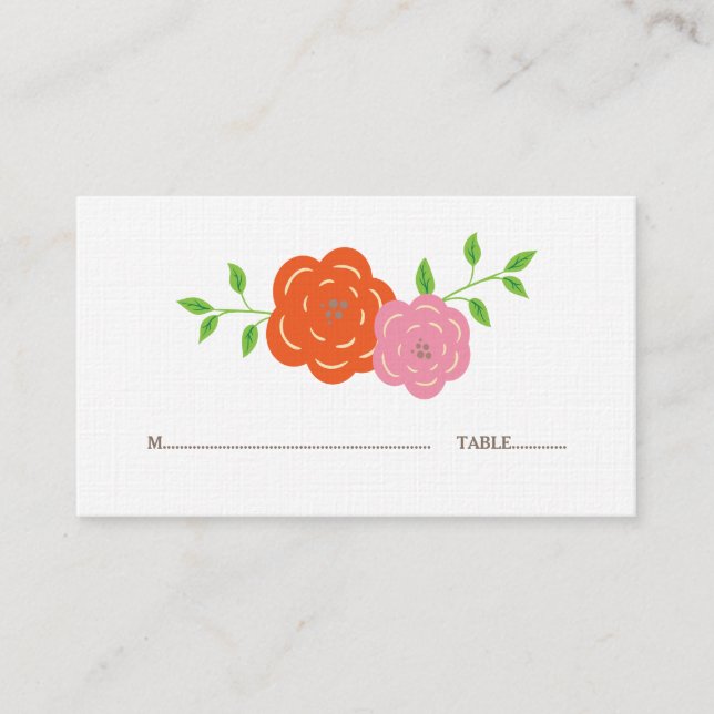 In Bloom Orange Pink Floral Place Cards (Front)