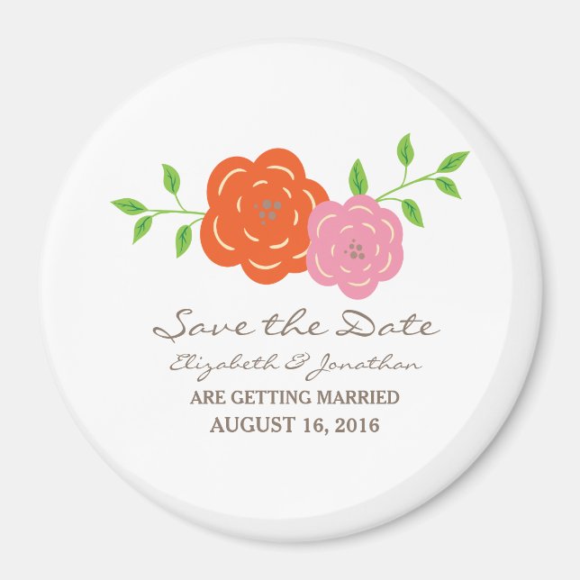 In Bloom Orange Pink Floral Save the Date Magnet (Front)