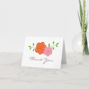 In Bloom Orange Pink Floral Thank You Card