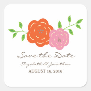 In Bloom Orange Pink Save the Date Stickers