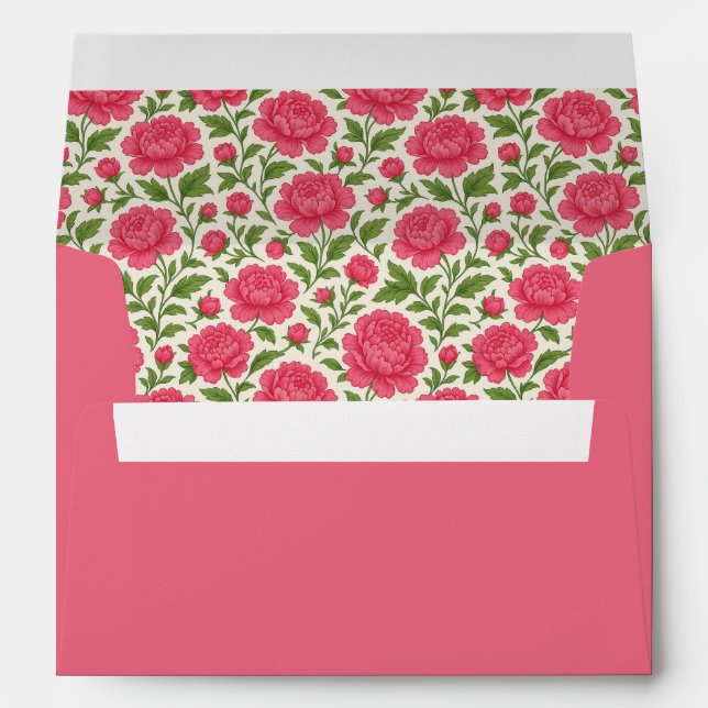 In Bloom Peony Floral Pink Wedding Envelope (Back (Bottom))