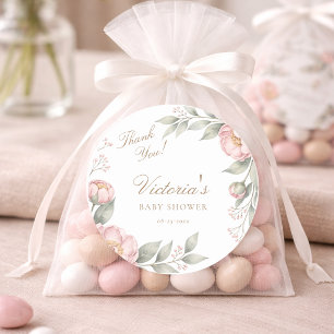 In Bloom Pink Girl Baby Shower Party Thank You Classic Round Sticker