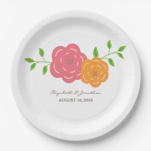 In Bloom Red Orange Floral Paper Plates