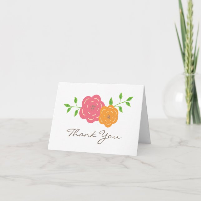 In Bloom Red Orange Floral Thank You Card (Front)