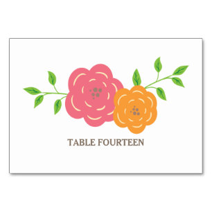 In Bloom Red Orange Floral Wedding Table Card