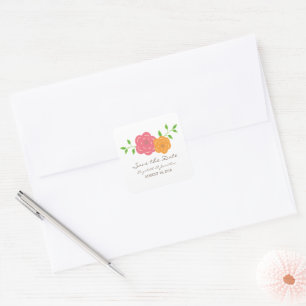 In Bloom Red Orange Save the Date Stickers