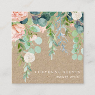 In Bloom   Rustic Watercolor Floral Square Business Card