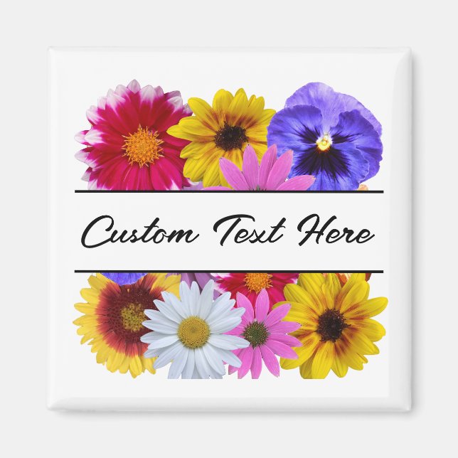 In Bloom - Square Split Floral Button Magnet (Front)