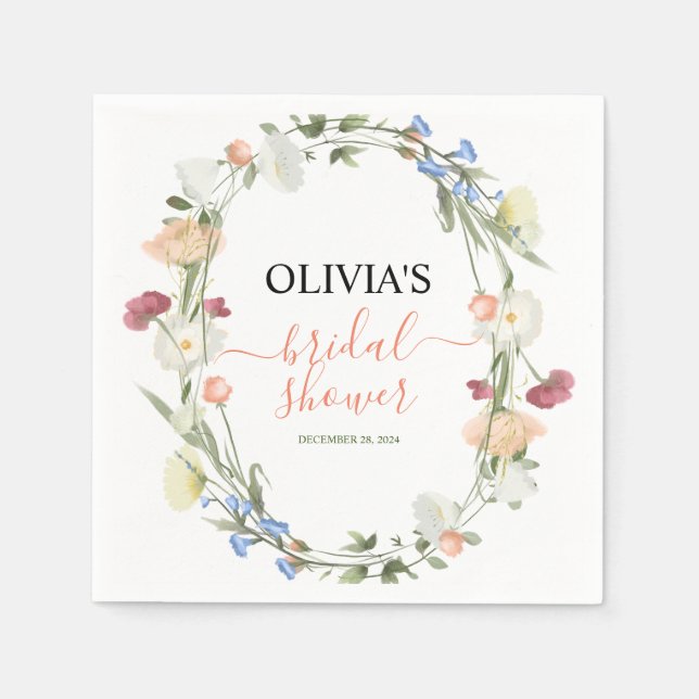 In Bloom Wildflower Floral Bridal Shower Napkins (Front)