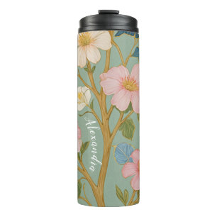 In Blossom: Pastel Branch with Pink Flowers Thermal Tumbler