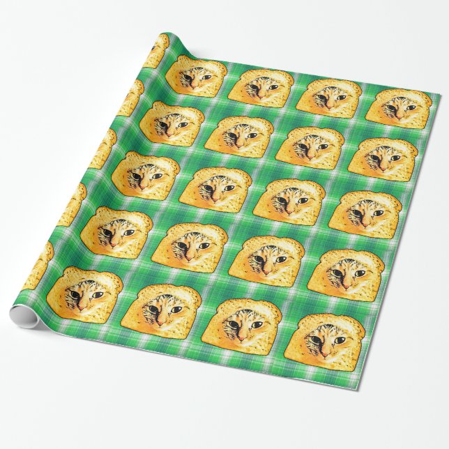 In Bread Cat,  Green Plaid Wrapping Paper (Unrolled)