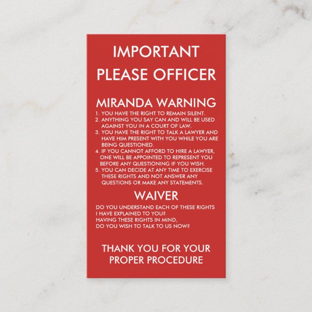 In Case Of Emergency&Arrest Warning Appointment Card (Front)