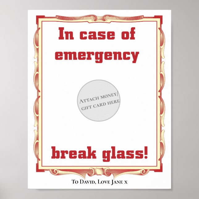 In Case Of Emergency Funny Money Gift Card Holder Poster (Front)