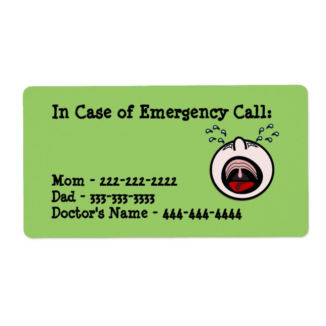 In Case of Emergency Labels (Front)