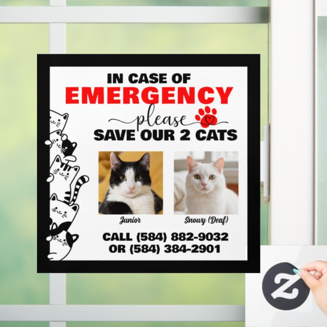 In Case of Emergency Save 2 Cats With Custom Photo (Home)