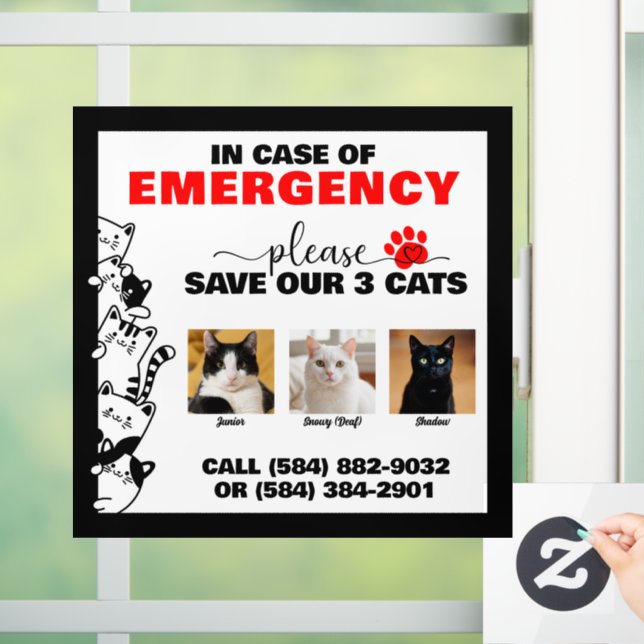 In Case of Emergency Save 3 Cats With Custom Photo (Home)