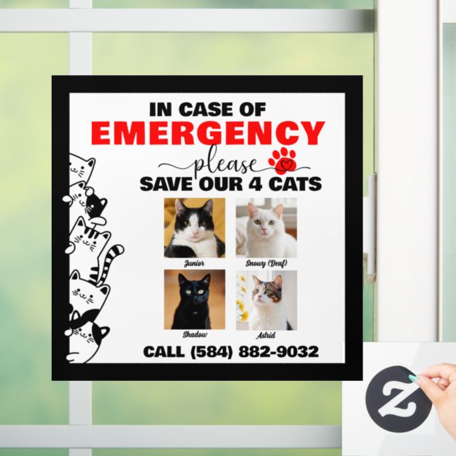 In Case of Emergency Save 4 Cats With Custom Photo (Home)