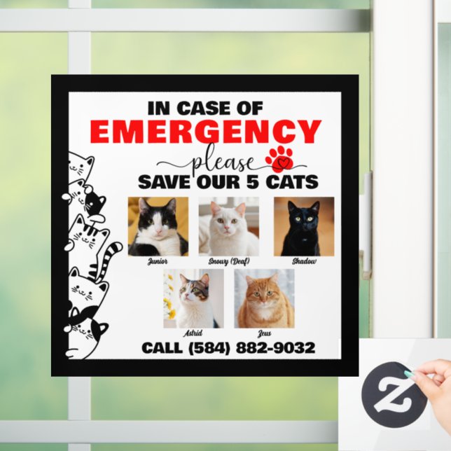 In Case of Emergency Save 5 Cats With Custom Photo (Home)